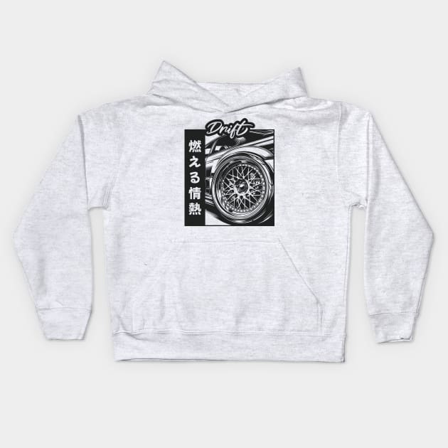 JDM Wheel Burnout Kids Hoodie by GoldenTuners